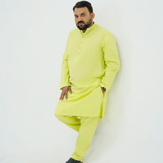 Lime Yellow Plus Size Kurta Pajama PSM-9060