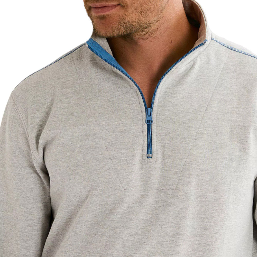 Light grey men's fleece tracksuit with half-zip collar, blue contrast details, and jogger-style bottoms.
