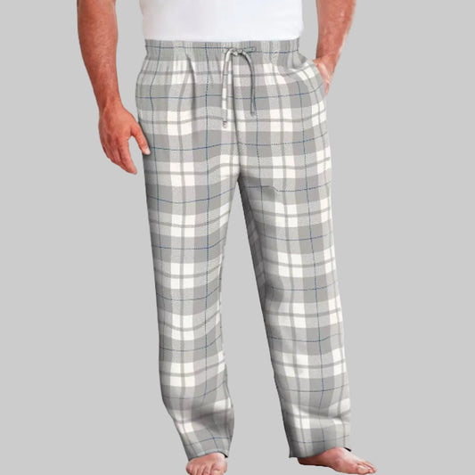 Light grey plaid flannel pajama pants for big and tall men with relaxed fit