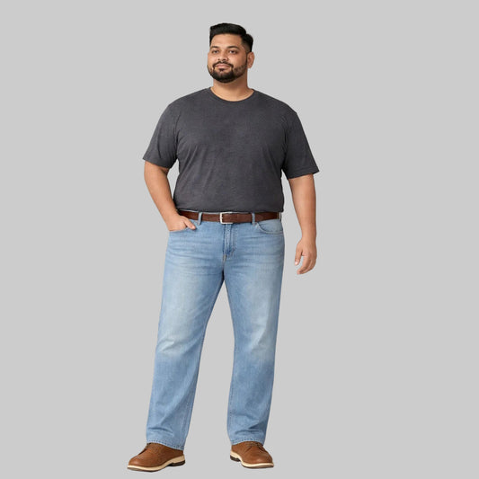 Light blue wash straight leg denim jeans