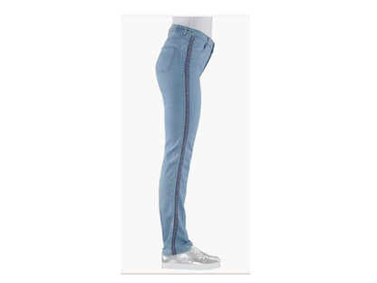 Light blue Plus Size Women Side Stripe Jeans PSW-5656