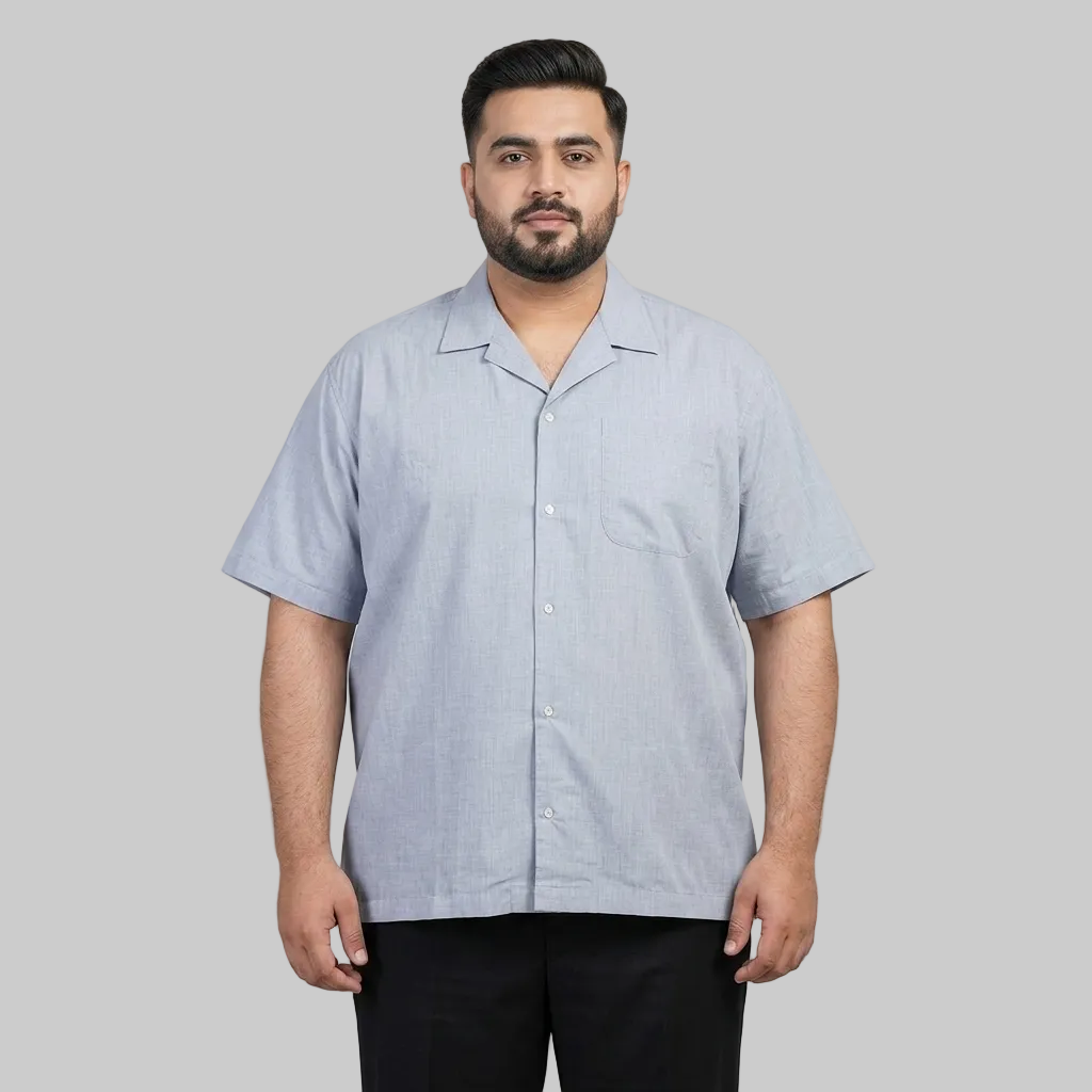 Light Blue PC Cuban Collar Half Sleeve Casual Shirt with Chest Pocket for Men