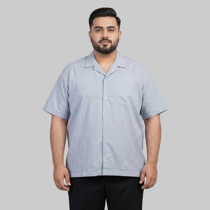 Light Blue PC Cuban Collar Half Sleeve Casual Shirt with Chest Pocket for Men