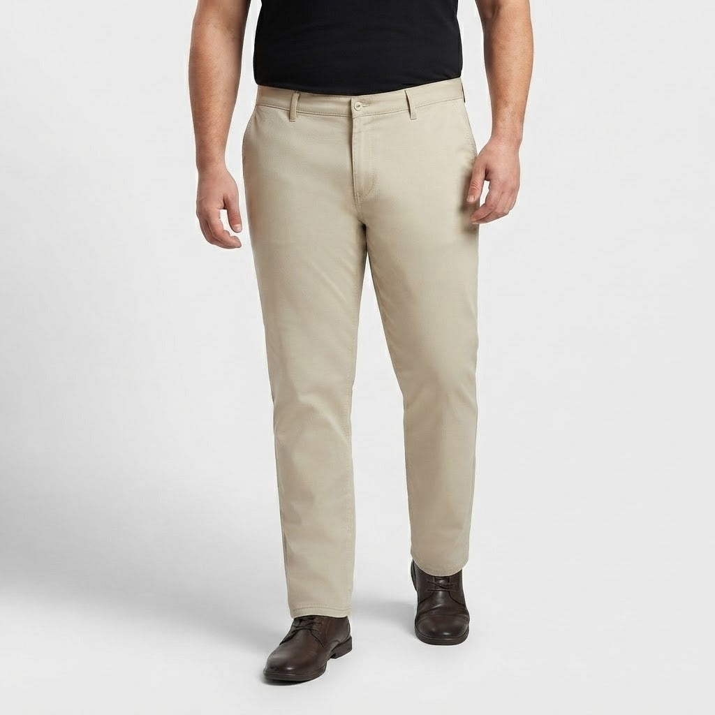 Light Khaki Cotton Chino Pants made from cotton fabric with a classic, versatile design.