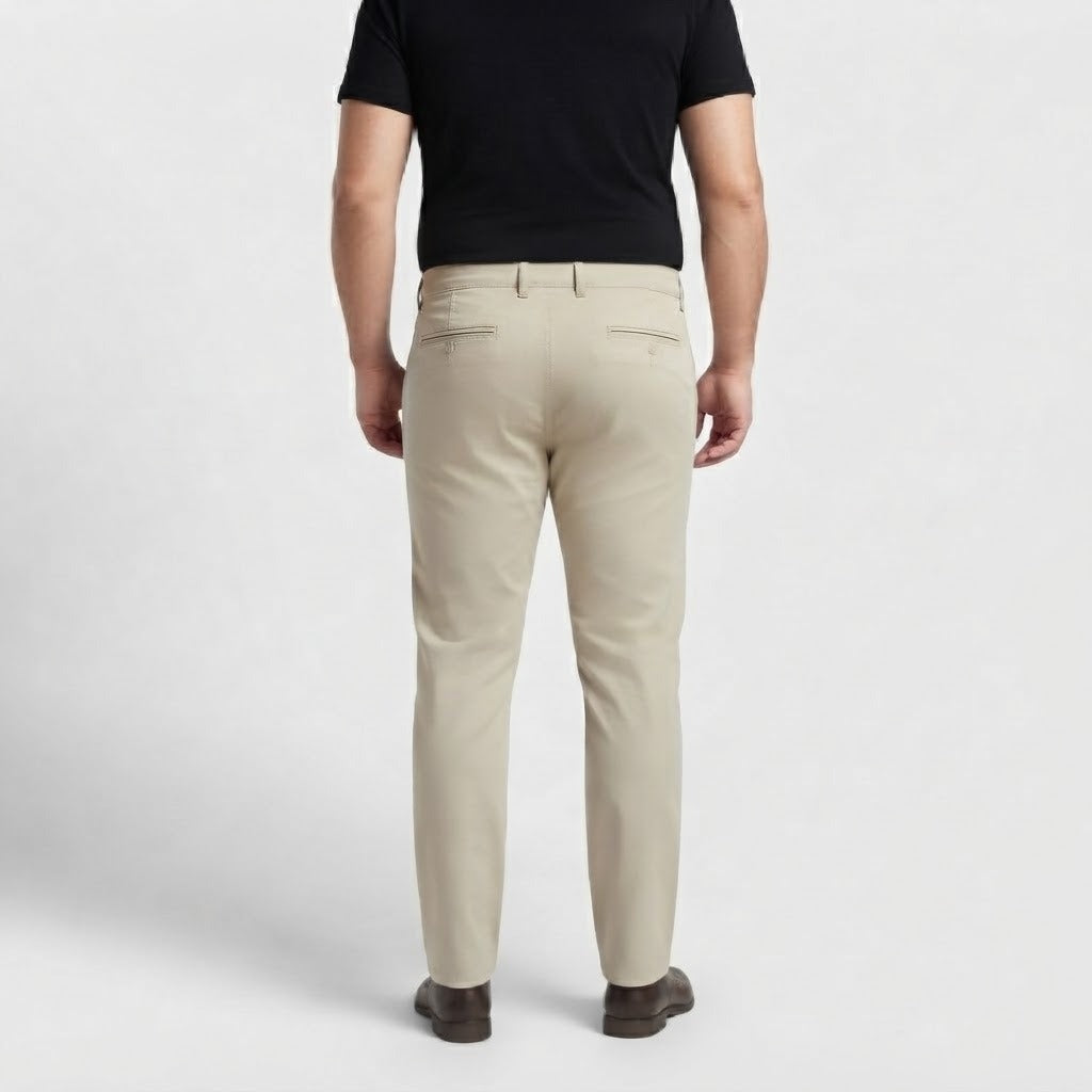 Light Khaki Cotton Chino Pants made from cotton fabric with a classic, versatile design.
