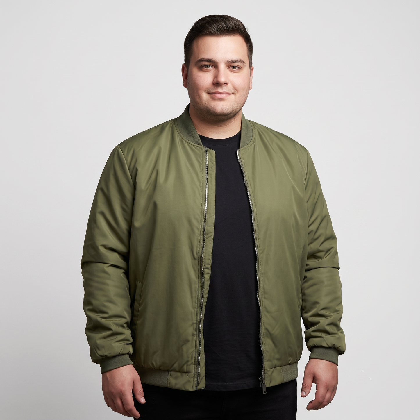 Light Olive Plus Size Bomber Jacket PSM-10535