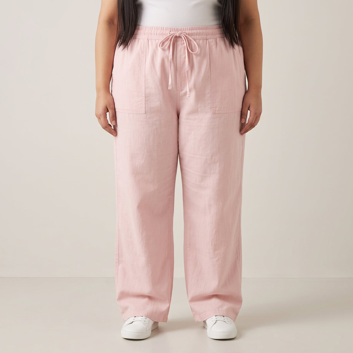 Light Pink Soft Twill Cotton Baggy Trousers – front view, relaxed baggy fit, soft twill cotton fabric