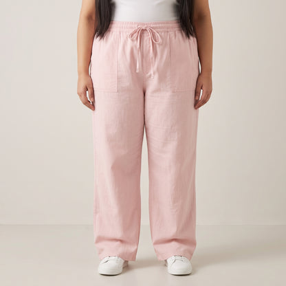 Light Pink Soft Twill Cotton Baggy Trousers – front view, relaxed baggy fit, soft twill cotton fabric
