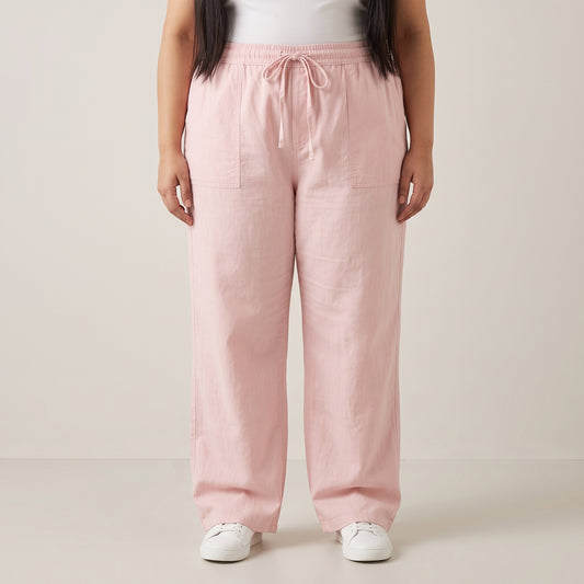 Light Pink Soft Twill Cotton Baggy Trousers – front view, relaxed baggy fit, soft twill cotton fabric