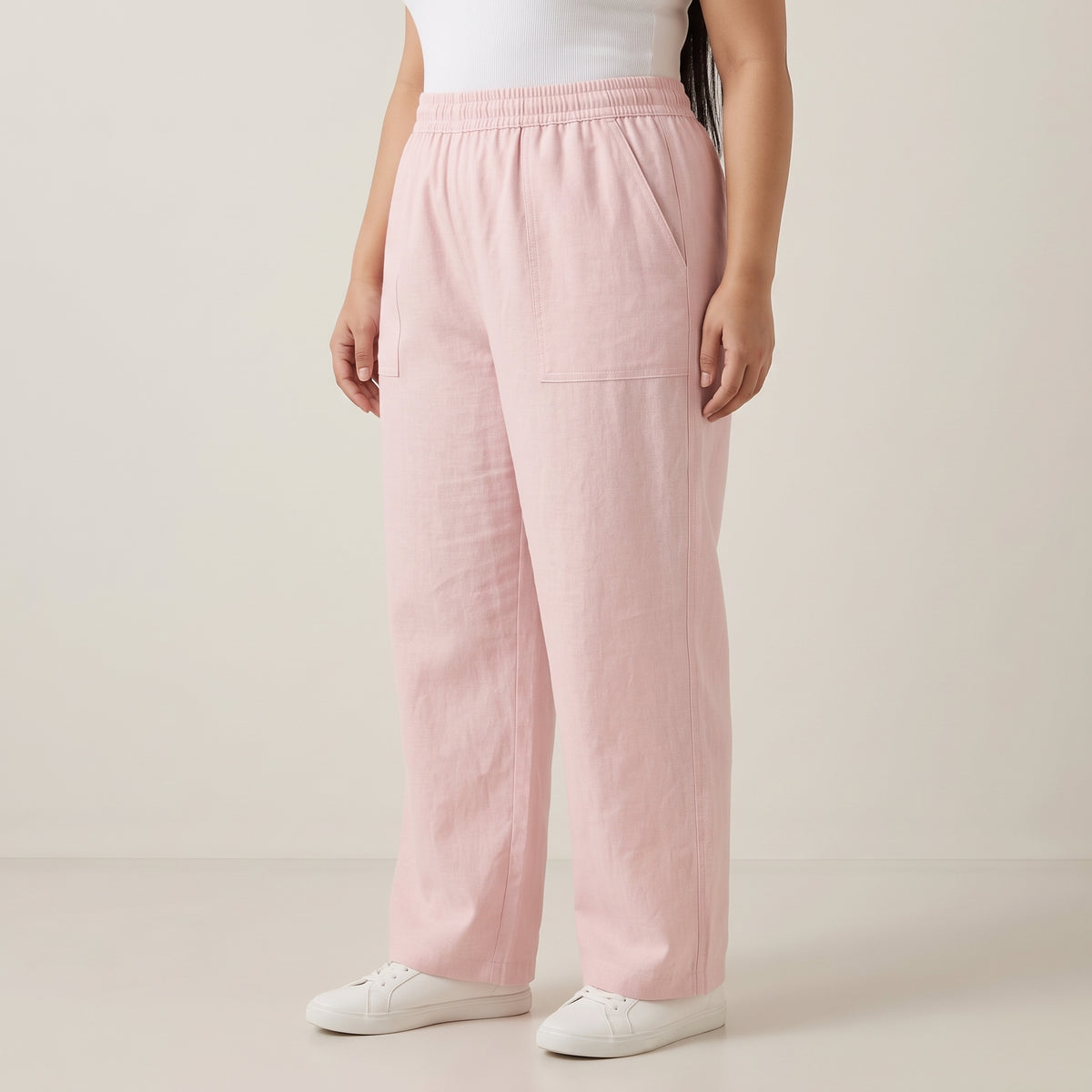 Light Pink Soft Twill Cotton Baggy Trousers – front view, relaxed baggy fit, soft twill cotton fabric 