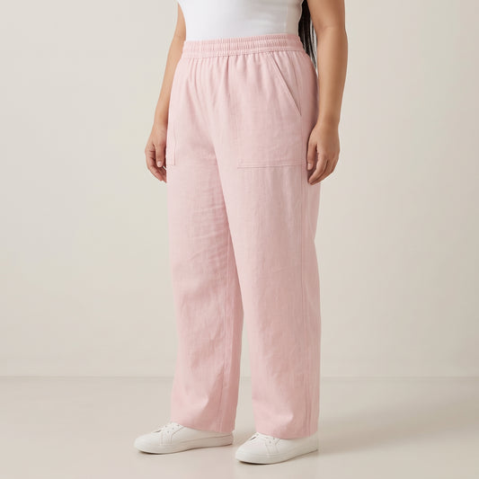 Light Pink Soft Twill Cotton Baggy Trousers – front view, relaxed baggy fit, soft twill cotton fabric 