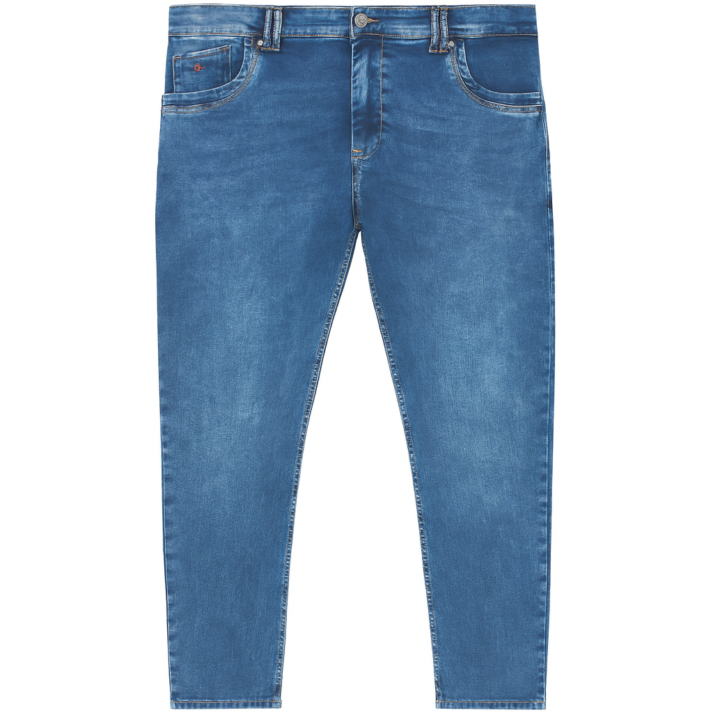 Light wash regular fit stretch jeans with classic 5-pocket design and embroidered logo.