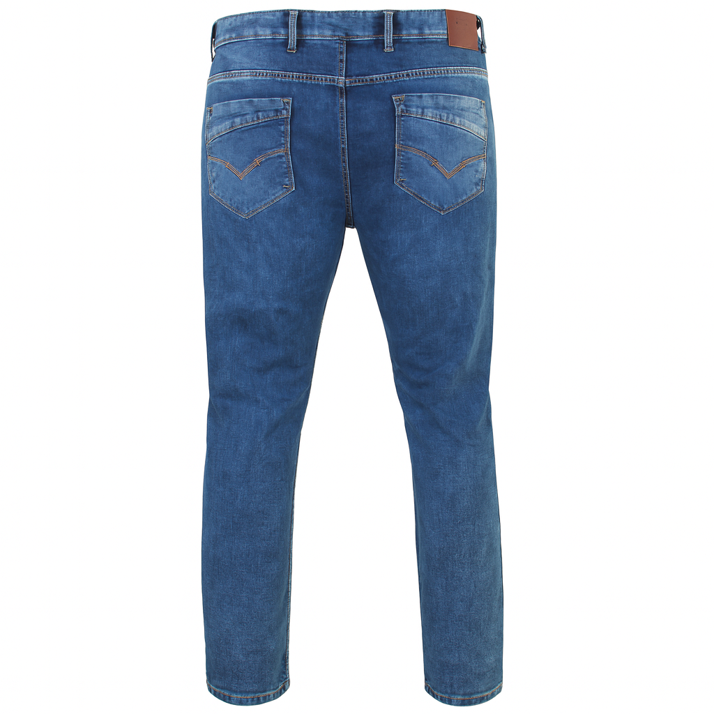 Light wash regular fit stretch jeans with classic 5-pocket design and embroidered logo.