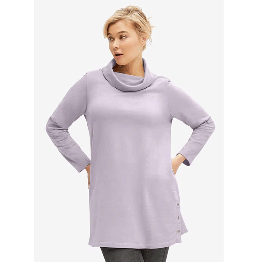 Lilac Smoke Side-Snap Cowl Neck Sweatshirt Terry PSW-9117