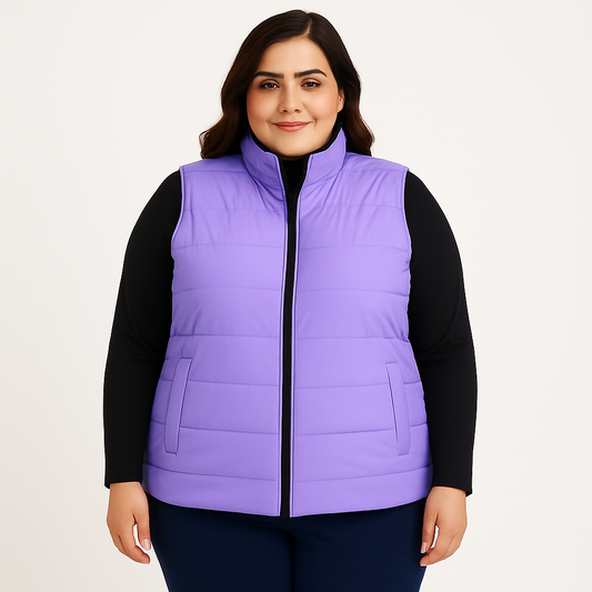 Lilac Purple Sleeveless Plus Size Women’s Puffer Jacket PSW-10073