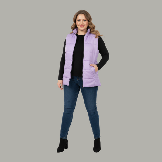 Lilac Purple Sleeveless Plus Size Women’s Puffer Jacket PSW-10073