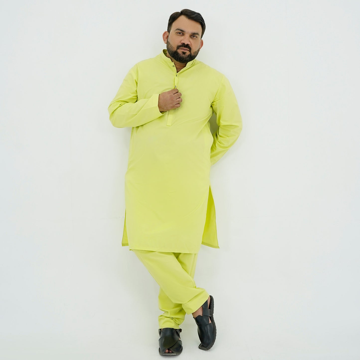 Lime Yellow Plus Size Kurta Pajama PSM-9060