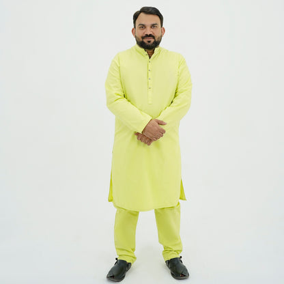 Lime Yellow Plus Size Kurta Pajama PSM-9060