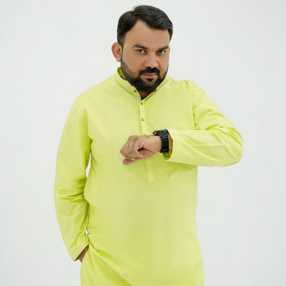 Lime Yellow Plus Size Kurta Pajama PSM-9060