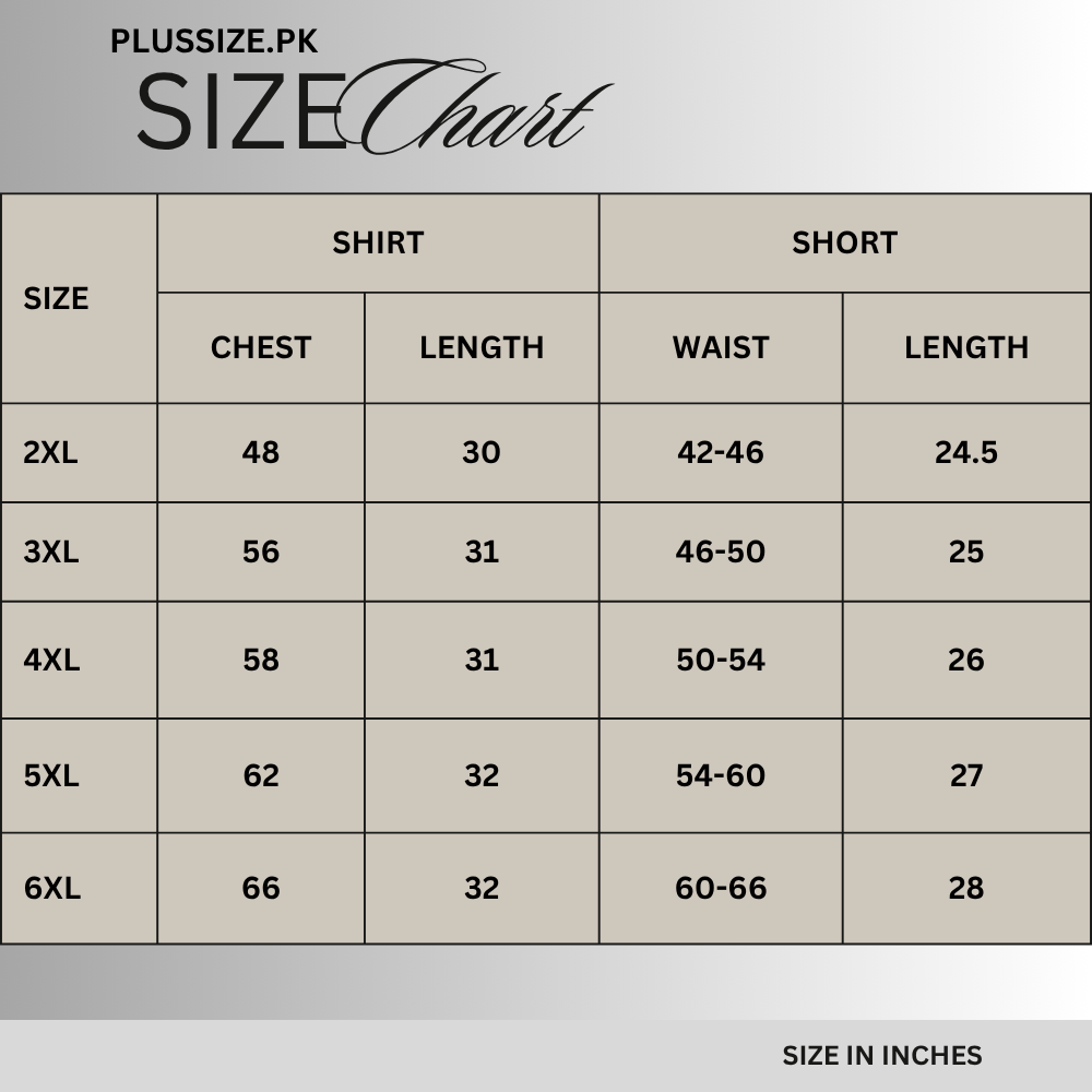 Size chart for StreetFlex Panel Co-ord Set PSM-11006