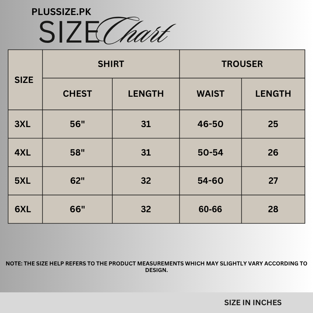 Size chart for StreetFlex Panel Co-ord Set PSM-11006