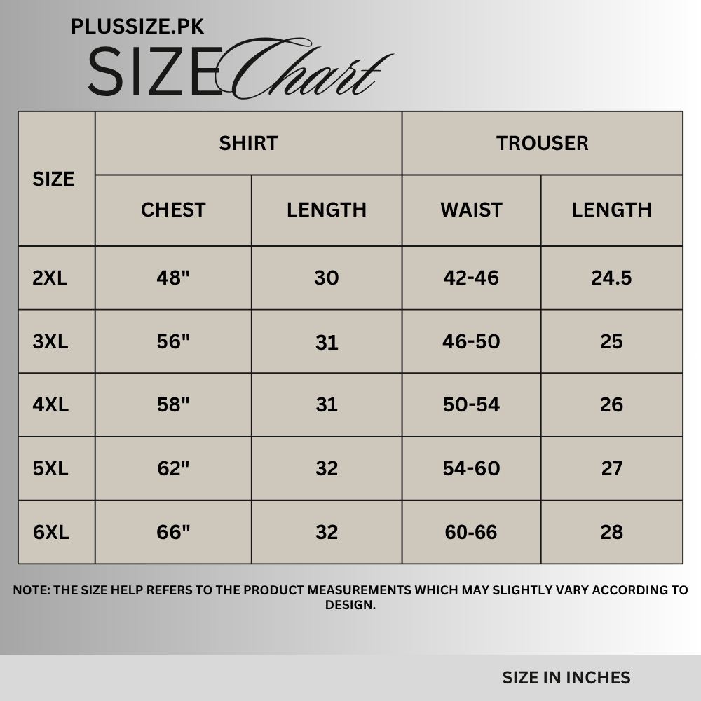 Size chart for StreetFlex Panel B Grade Co-ord Set PSM-11006B