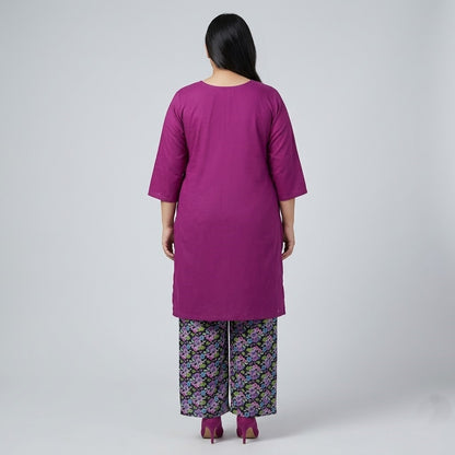 Magenta Chikankari Lawn shirt with printed Lawn trouser co-ord set