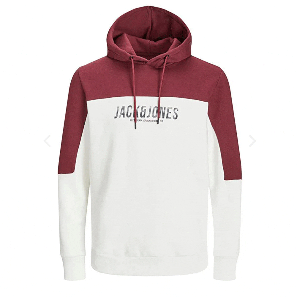 Maroon White Colour Block Pullover Fleece Hoodie PSM-7658