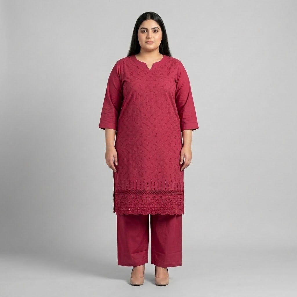 Maroon Chikankari Lawn Co-Ord Set