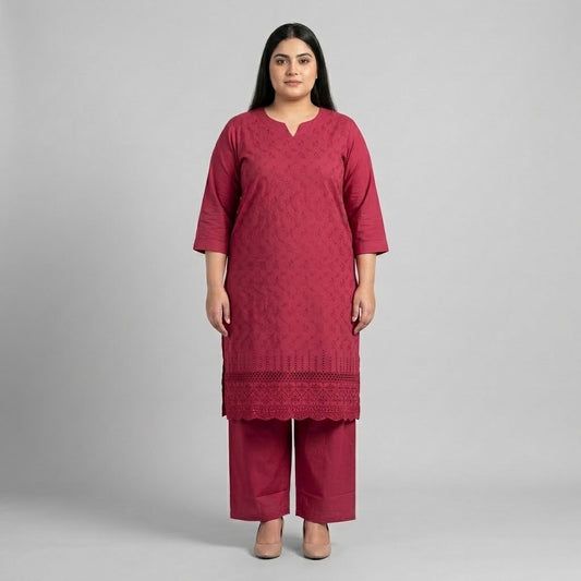Maroon Chikankari Lawn Co-Ord Set
