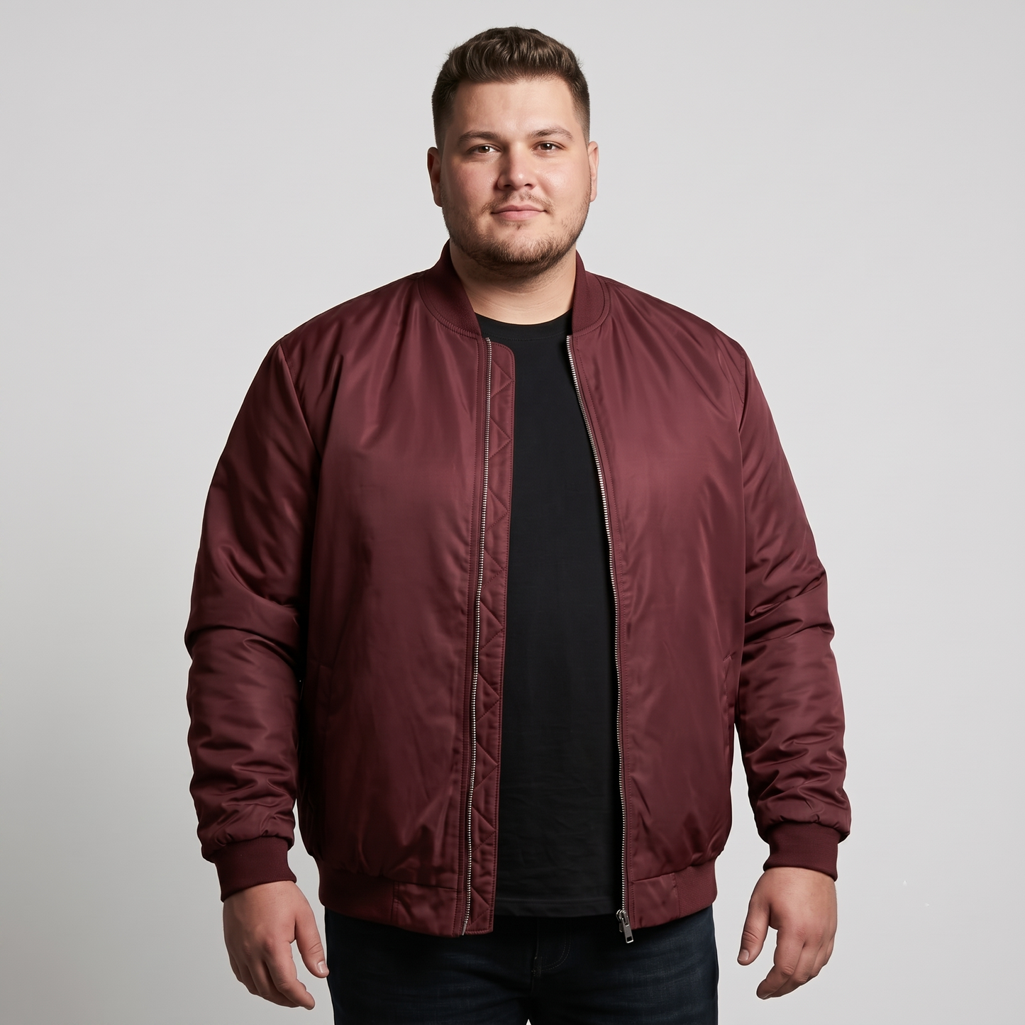 Maroon Plus Size Bomber Jacket PSM-10536