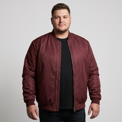 Maroon Plus Size Bomber Jacket PSM-10536