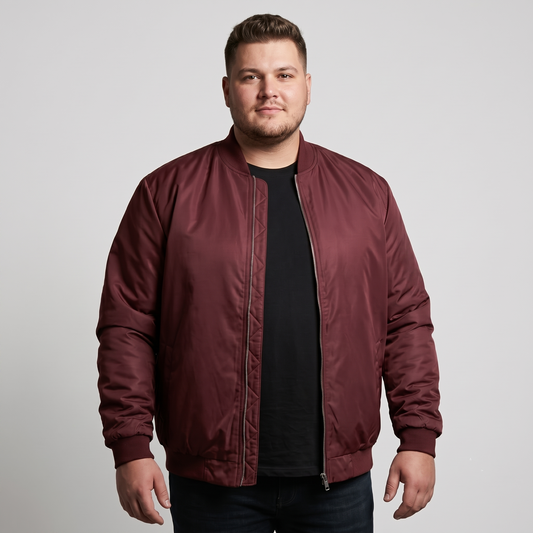 Maroon Plus Size Bomber Jacket PSM-10536