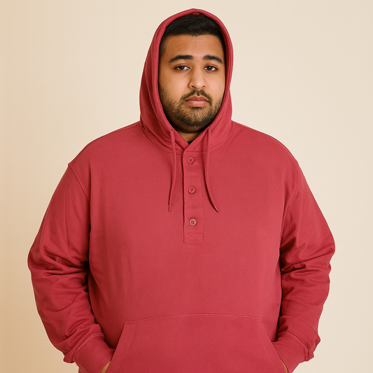 Maroon Terry Big Size Three Button PullOver Hoodie PSM-3710