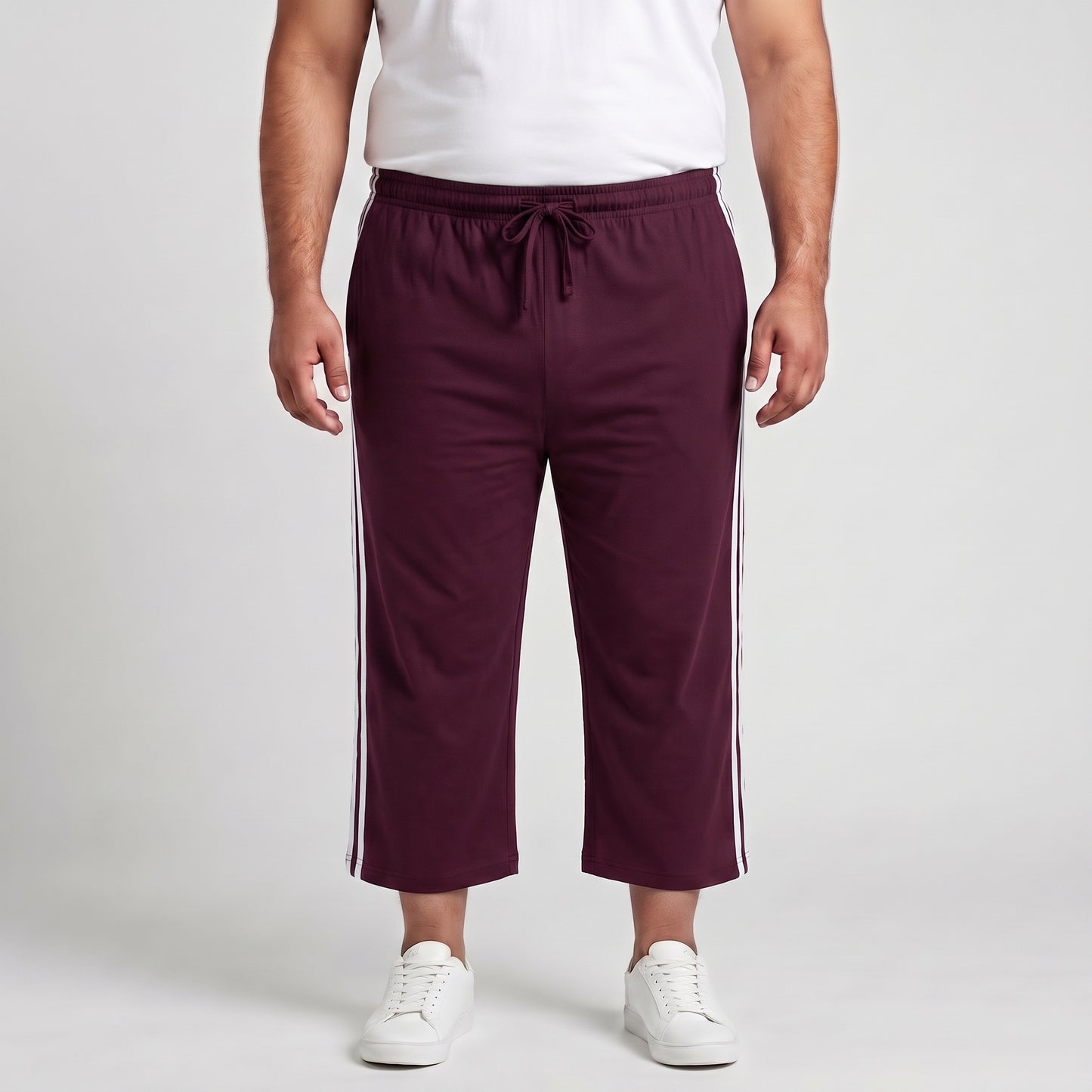 Maroon and white side stripe 3/4 shorts made from Jersey Cotton fabric 