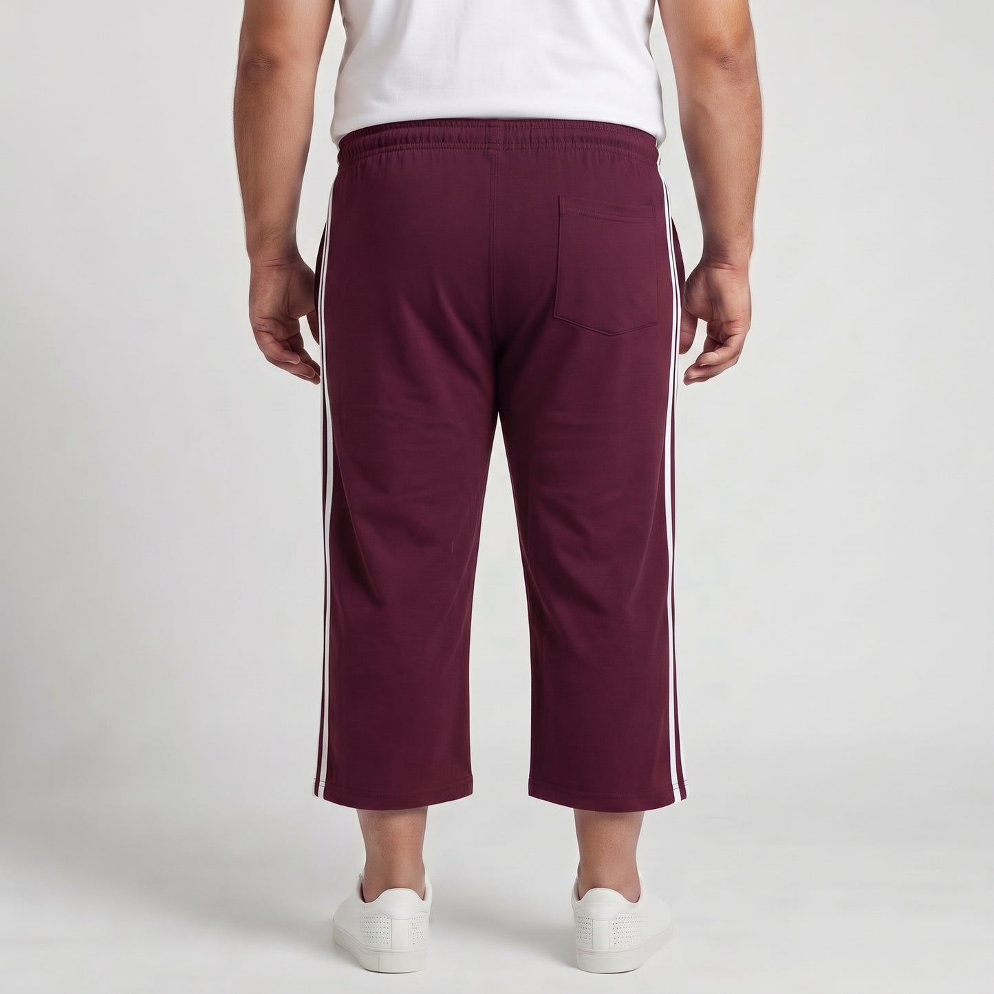 Maroon and white side stripe 3/4 shorts made from Jersey Cotton fabric 