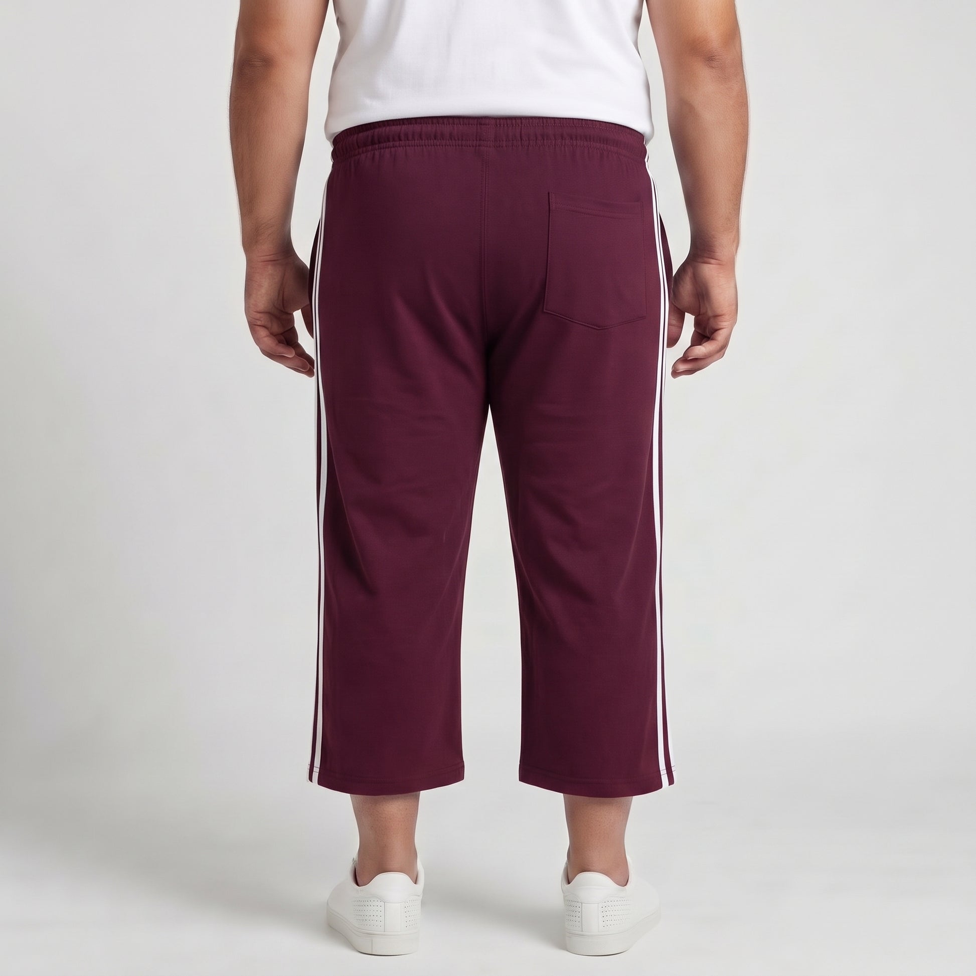 Maroon and white side stripe 3/4 shorts made from Jersey Cotton fabric 