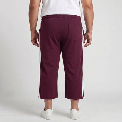 Maroon and white side stripe 3/4 shorts made from Jersey Cotton fabric 