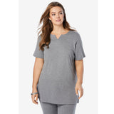 Medium Heather Grey Notch-Neck Soft Knit Tunic PSW-7870