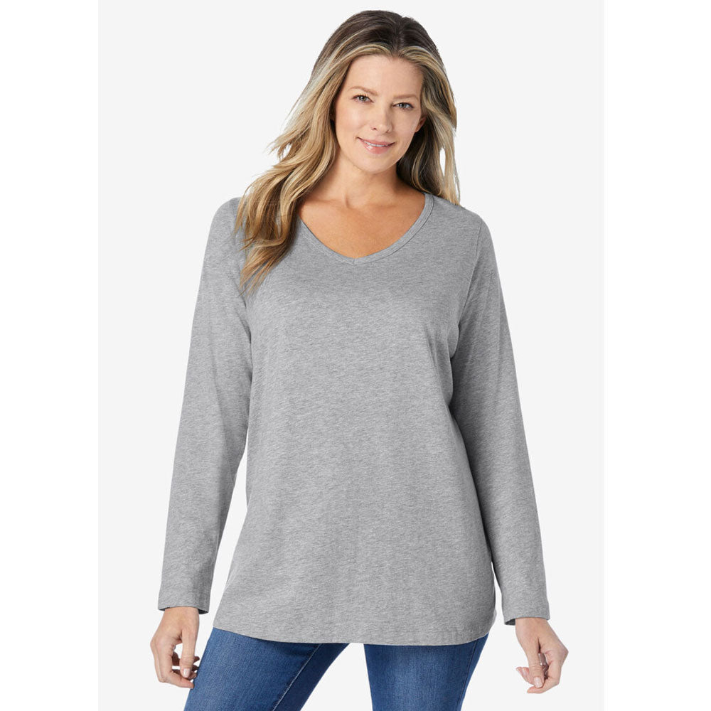 Medium Heather Grey Perfect Long-Sleeve V-Neck Tee PSW-7928