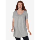 Medium Heather Grey Perfect Short-Sleeve Shirred U-Neck Tunic PSW-7877