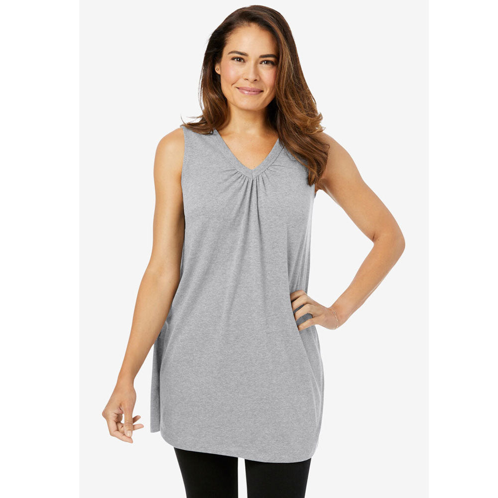 Heather Grey Perfect Short-Sleeve Shirred V-Neck Tunic PSW-7979