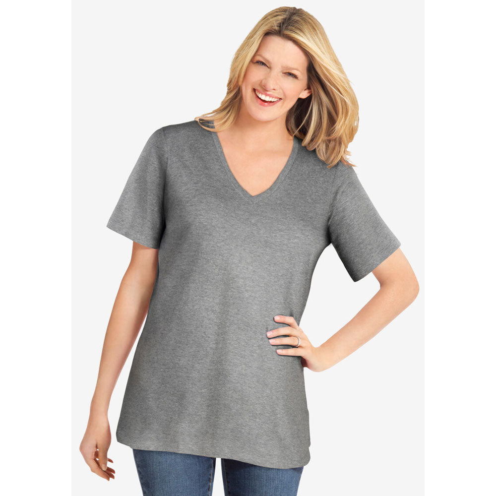 Medium Heather Grey Perfect Short-Sleeve V-Neck Tee PSW-7913