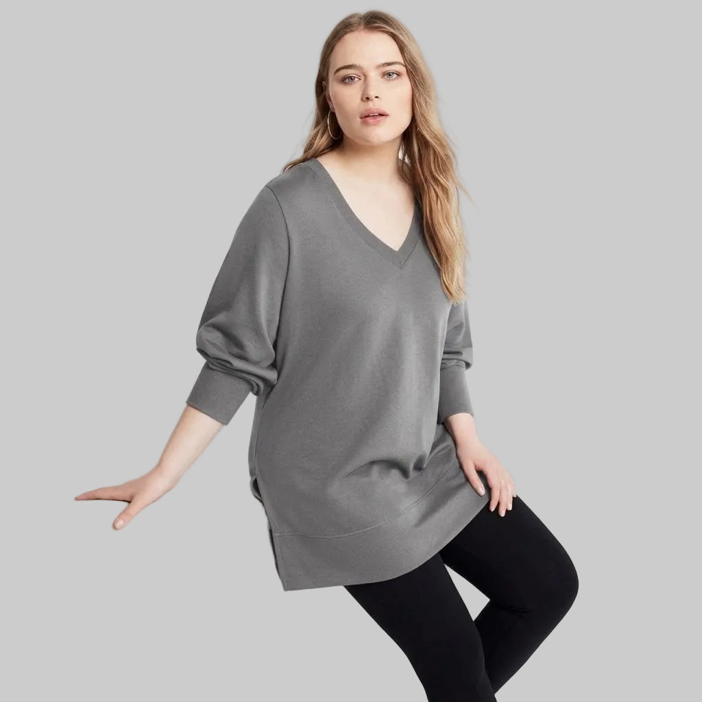 Medium Heather Grey V-Neck French Terry Sweatshirt