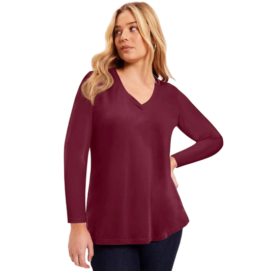 Merlot Long-Sleeve V-Neck Tunic PSW-9221