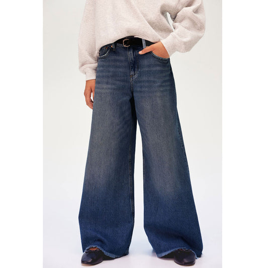 Mid Blue Denim Super Wide Leg Jeans PSW-8790