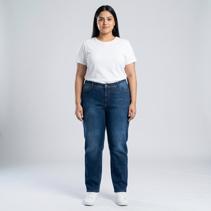 Mid Blue Washed Slim Straight Denim Jeans PSW-11085