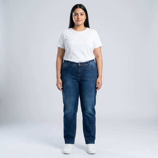Mid Blue Washed Slim Straight Denim Jeans PSW-11085