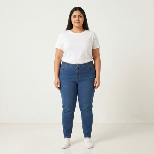 Mid Wash Plus Size Denim jeans   PSW-11094