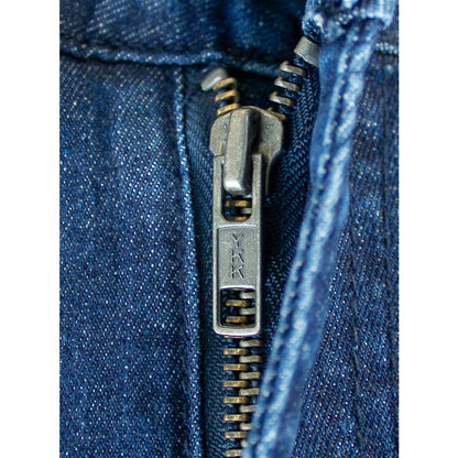 Mid Wash Stretch Denim Jeans with button, zip fly, and belt loops